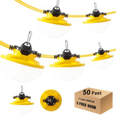 65W LED Construction String Lights Round Series 50FT 8000LM 2 Prong 5 Integrated LED Lights